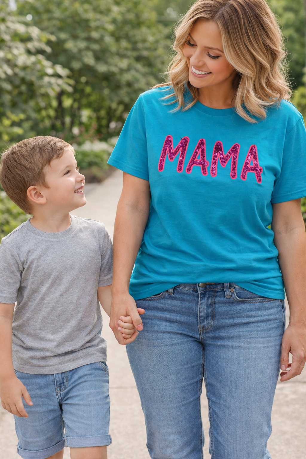 MAMA sequin embroidered T-shirts