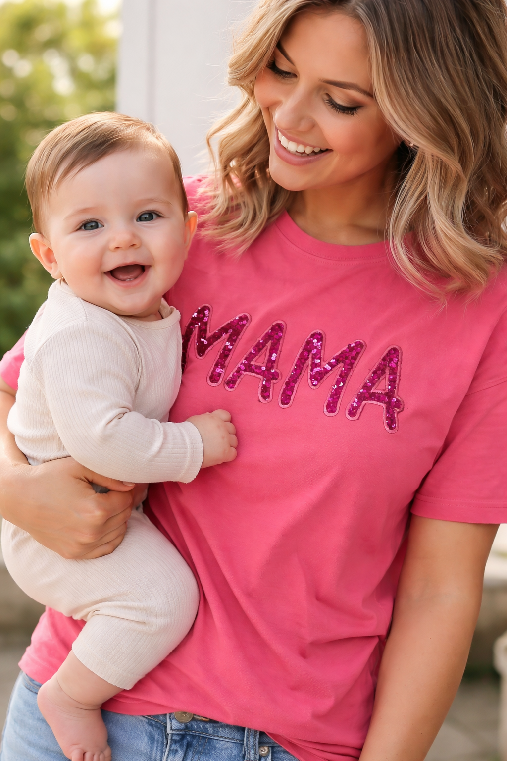 MAMA sequin embroidered T-shirts
